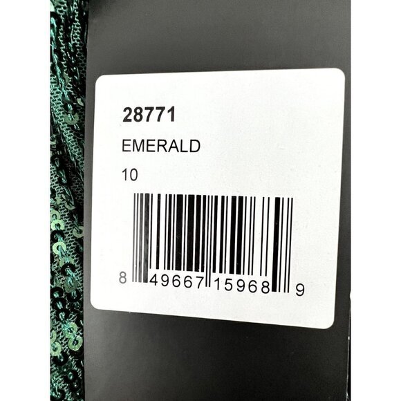 La Femme Size 10 Sequin Long Sleeve Back Cutout Gown Emerald Green *Thread Pull* - Picture 10 of 14